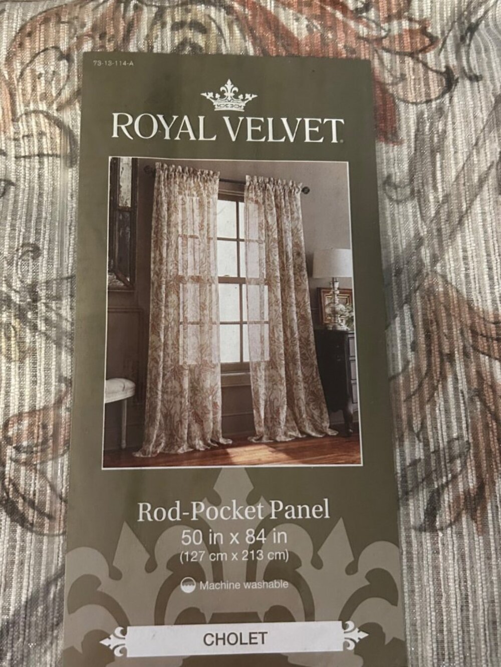 "Royal Velvet Cholet Curtain Set 2 Rod Pocket Panels Floral Beige Rust 50"x 84" - Picture 6 of 14